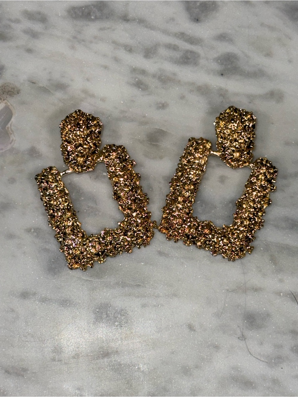 Gold Glitter Statement Drop Earrings - Women Jewelry